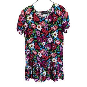Rampage Black floral dress Vintage M Short Sleeve Drop Waist Fairy Retro Y2K